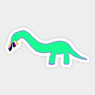 Non-binary Longneck dinosaur with pride flag Sticker